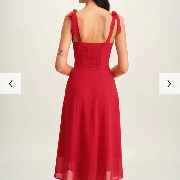 Rihoas Red Sweetheart Neck Tie Strap Midi Dress Size S - Picture 4 of 9